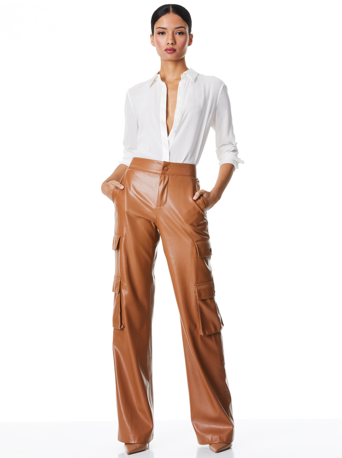 HAYES VEGAN LEATHER WIDE LEG PANT - CAMEL image 2 - ALICE + OLIVIA