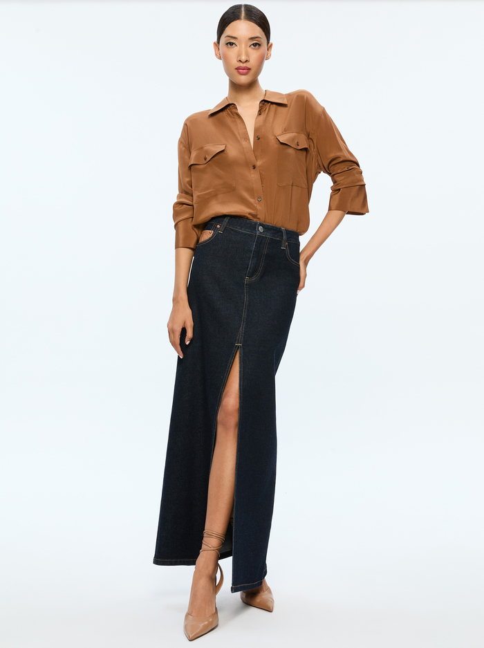 RYE HIGH RISE SKIRT WITH VEGAN COMBO - DARK RINSE image 1 - Alice And Olivia