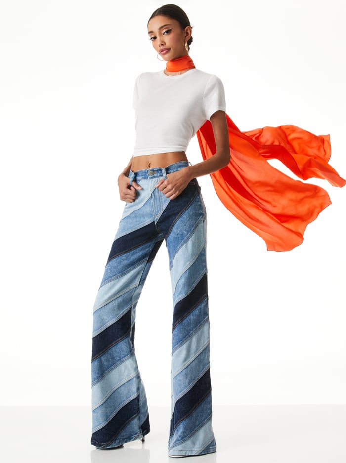 BEAUTIFUL WIDE FLARE JEAN - INDIGO TWIRL PATCHWORK image 4 - Alice And Olivia