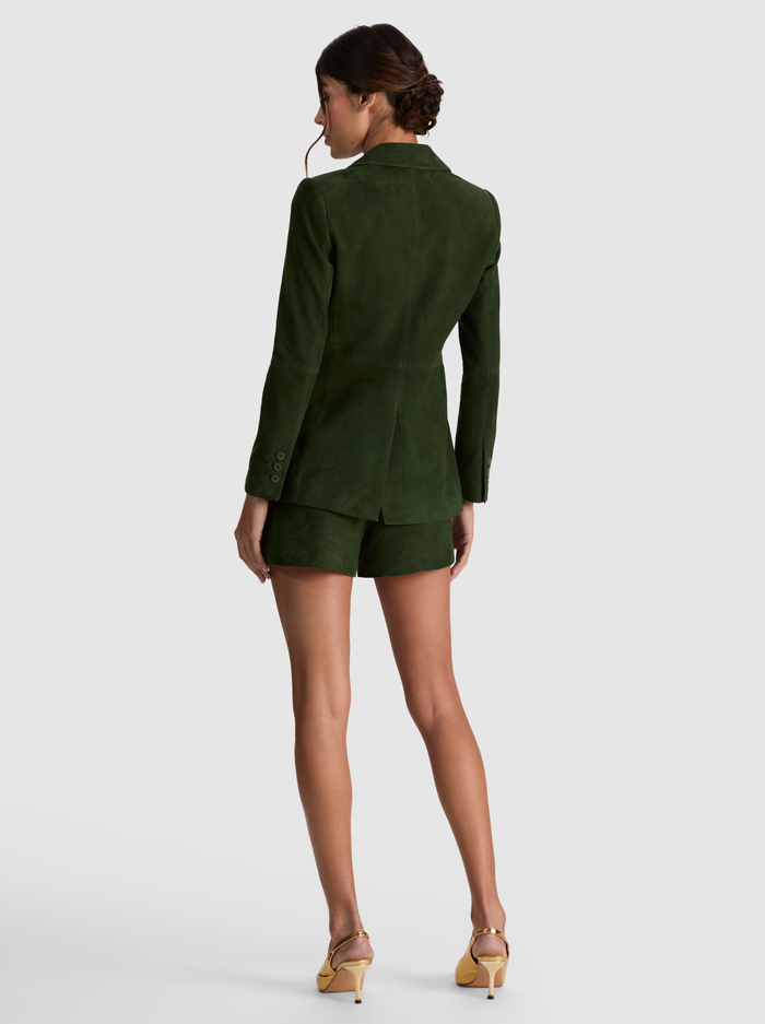 MACEY SUEDE CINCH WAIST BLAZER - DARK FERN image 2 - ALICE + OLIVIA