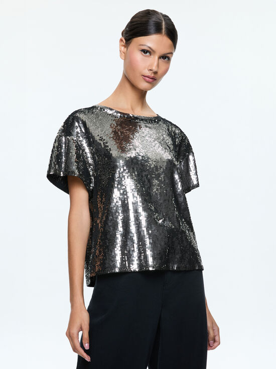 GUNMETAL-EVAN SEQUIN OVERSIZED TEE
