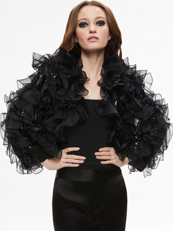 BLACK-BRITTON RUFFLED CROPPED JACKET