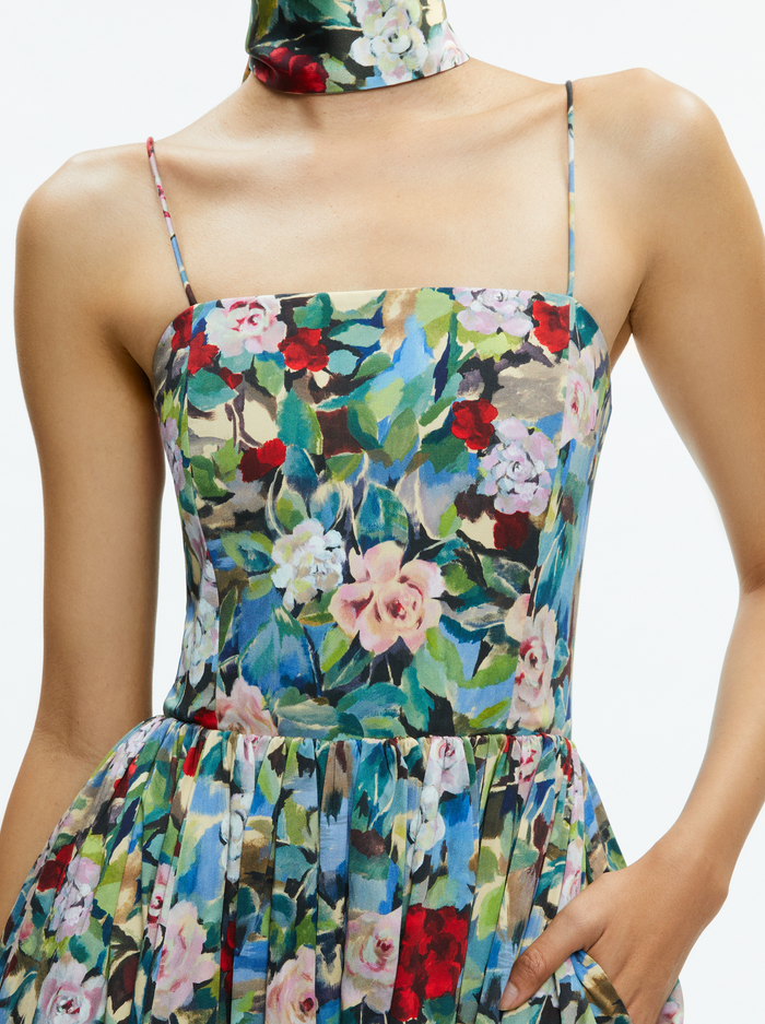 GLYNIS SPAGHETTI STRAP SCARF MIDI DRESS - BREEZE FLORAL image 3 - Alice And Olivia