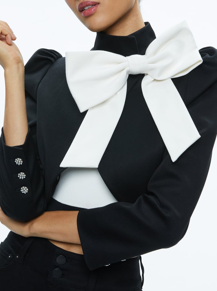 ADDISON BOW JACKET - BLACK/OFF WHITE image 3 - Alice And Olivia