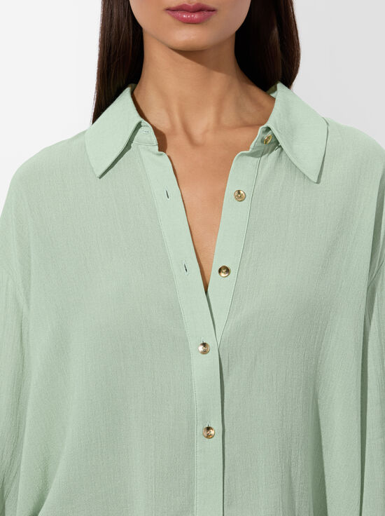 GREEN TEA-FINELY CROPPED BUTTON DOWN