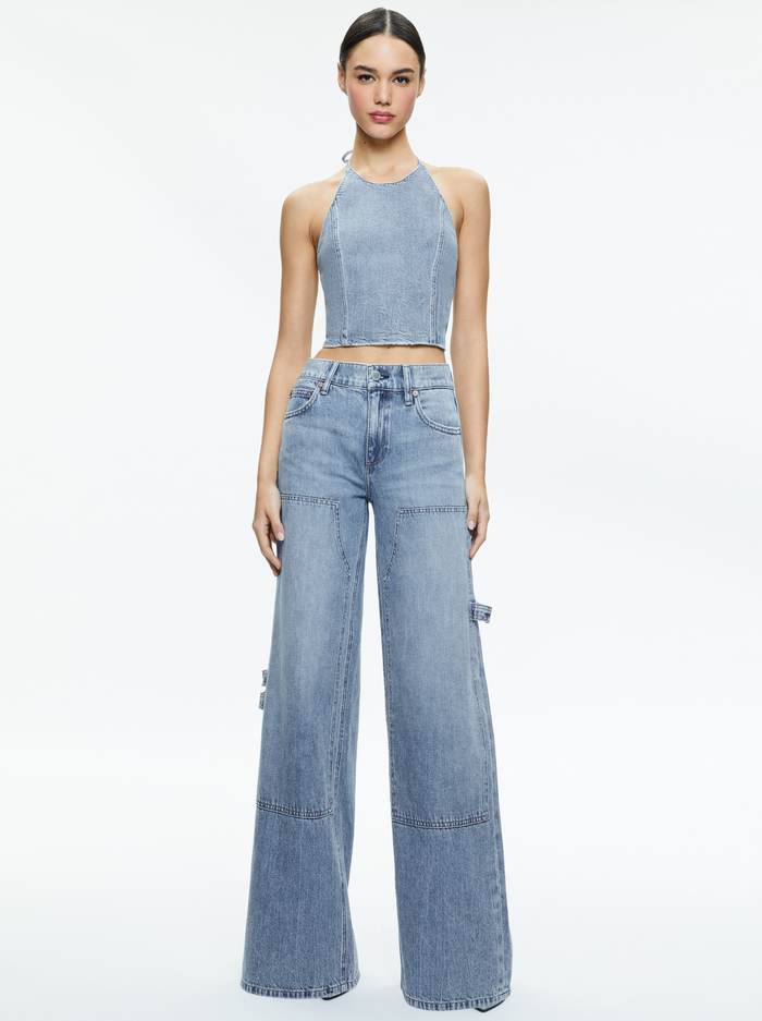 JAYMEE TIE NECK CROPPED HALTER TOP - GEORGIA VINTAGE BLUE image 2 - Alice And Olivia