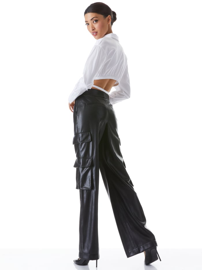 HAYES VEGAN LEATHER WIDE LEG PANT - BLACK image 1 - Alice And Olivia
