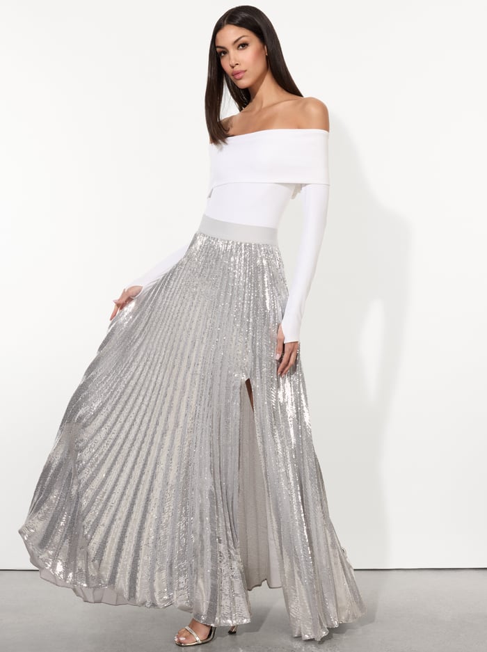 IVEY SEQUIN MAXI SKIRT - SILVER image 1 - Alice And Olivia