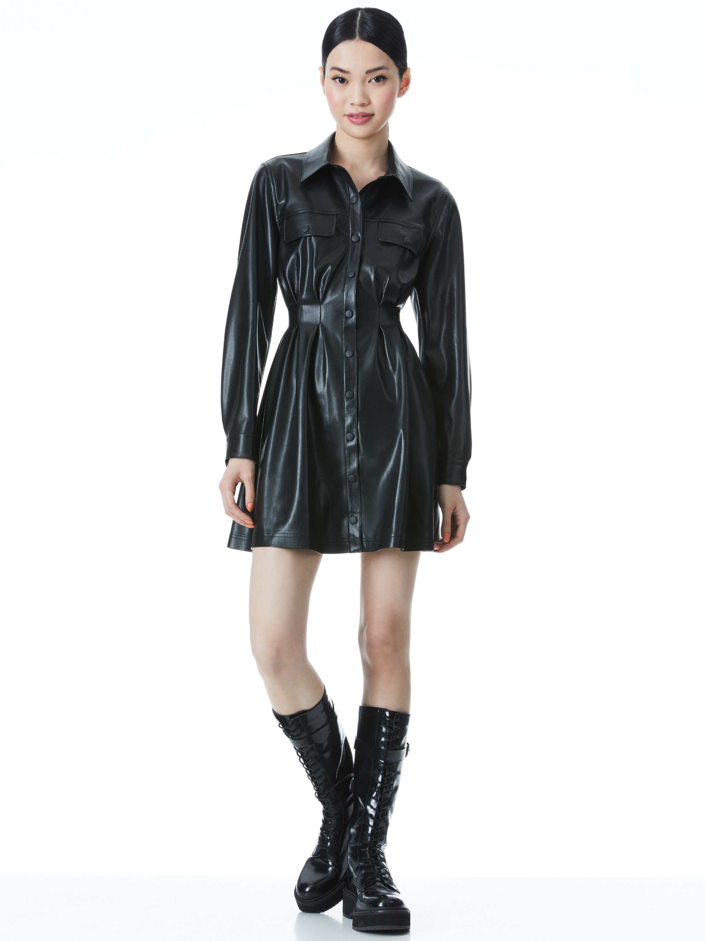 Black leather shirt on sale dress