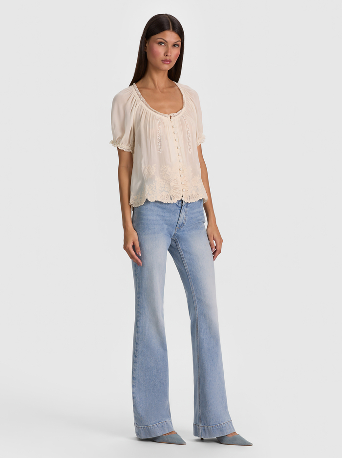 ODETTE EMRBOIDERED PUFF SLEEVE TOP - VANILLA/VANILLA image 4 - ALICE + OLIVIA
