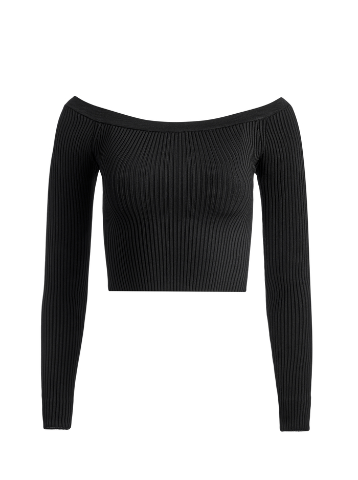 JEANNE OFF SHOULDER RIB PULLOVER - BLACK image 5 - Alice And Olivia