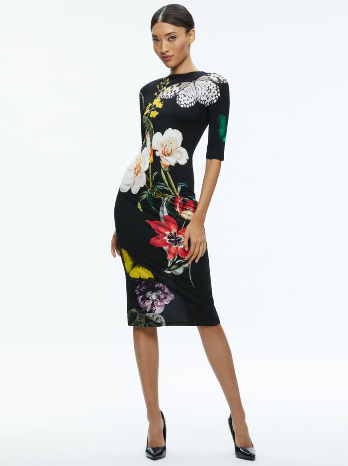 DELORA FLORAL CREWNECK MIDI DRESS - ESSENTIAL FLORAL image 4 - Alice And Olivia