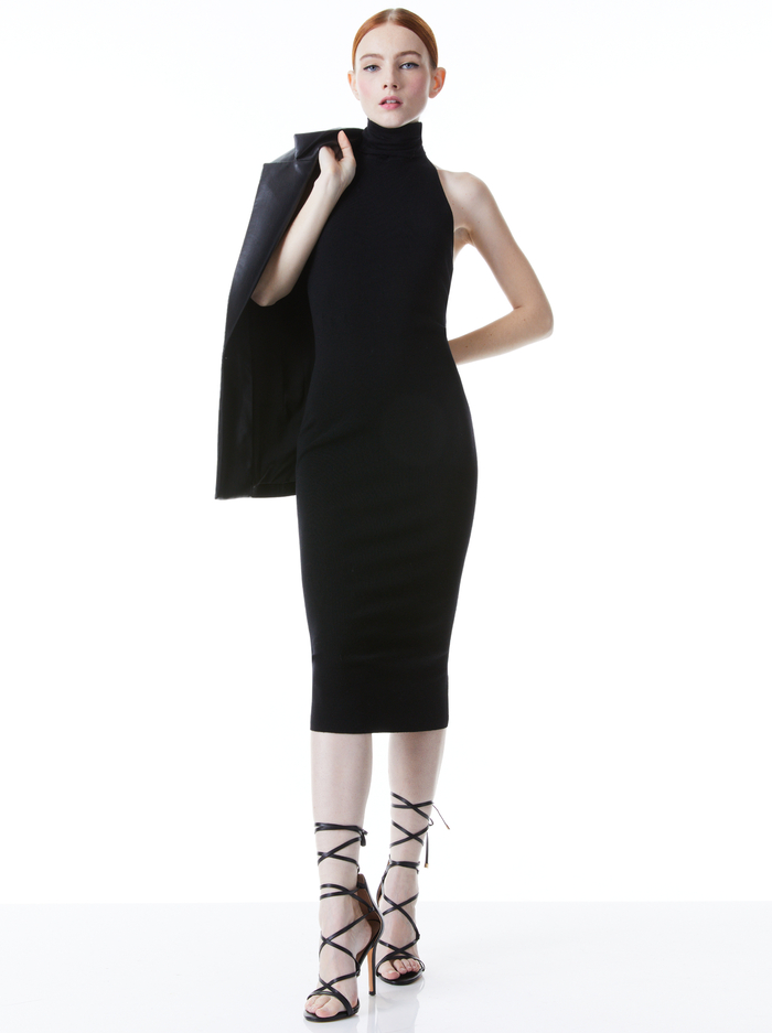 NIDA HIGH NECK OPEN BACK DRESS - BLACK image 4 - Alice And Olivia