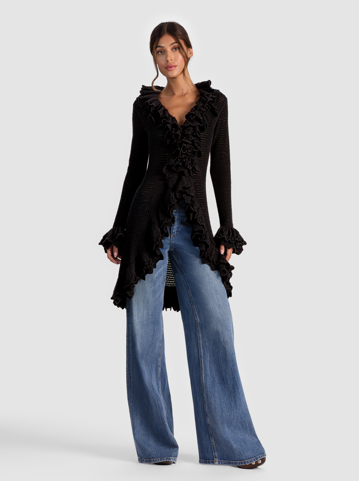 YARA RUFFLE CARDIGAN - BLACK image 1 - Alice And Olivia