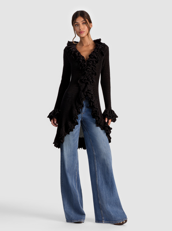 BLACK-YARA RUFFLE CARDIGAN