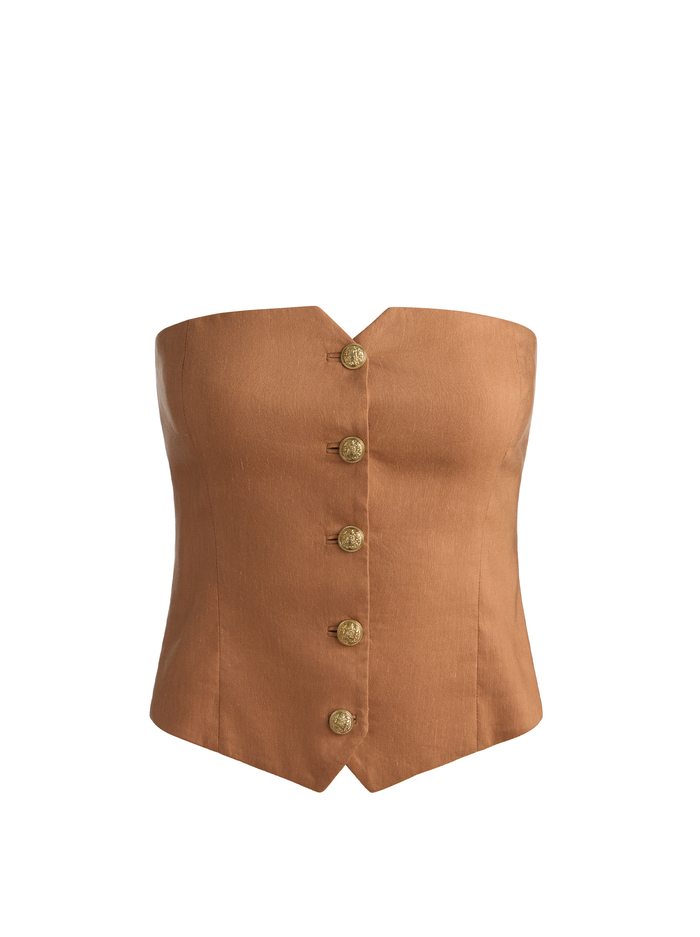 KELCEY STRAPLESS LINEN VEST - TAN image 5 - ALICE + OLIVIA