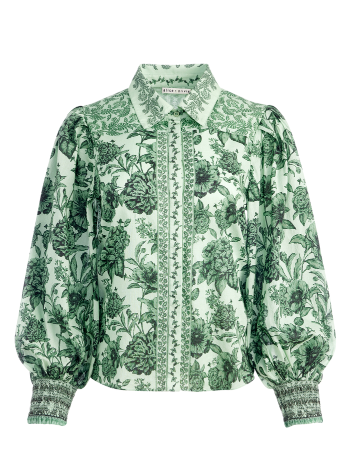 Tiffie Puff Sleeve Blouse In Journey Floral Light Sage | Alice And Olivia