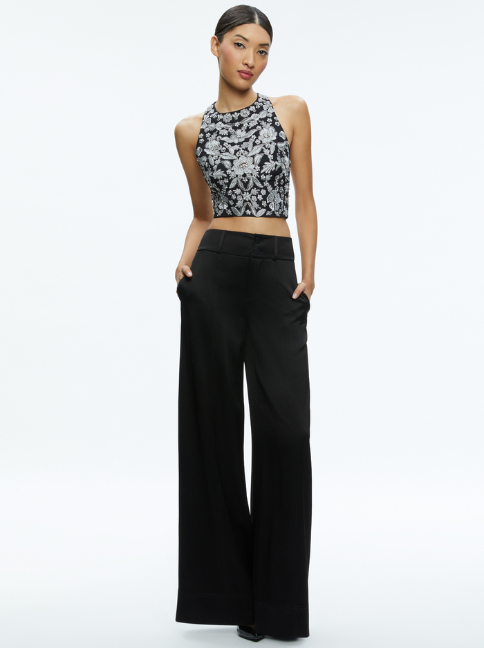 TRU RACER BACK FITTED CROP TOP - BLACK/SILVER image 4 - Alice And Olivia
