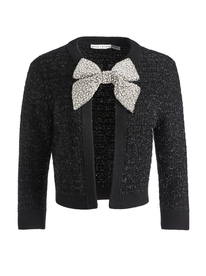 Akira Embellished Bow Cardigan In Black Combo | Alice + Olivia