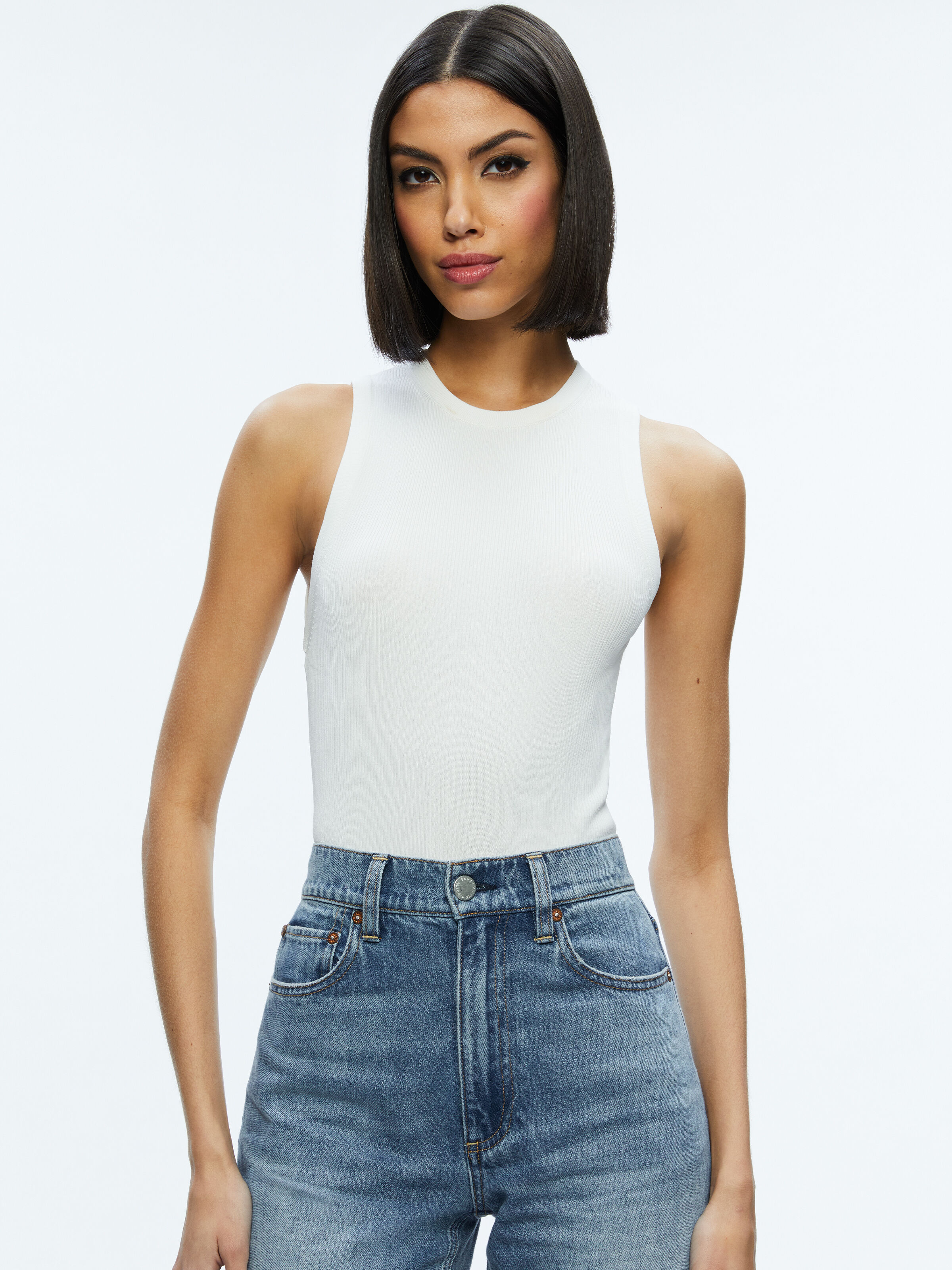 Tonita Ribbed Tank In Soft White Alice Olivia