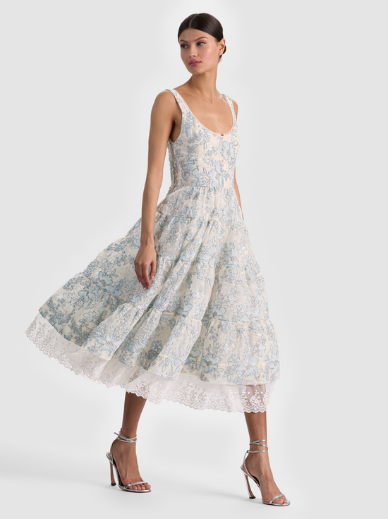 OFF WHITE/CAROLINA BLUE-CHARLOTTE LACE MIDI DRESS