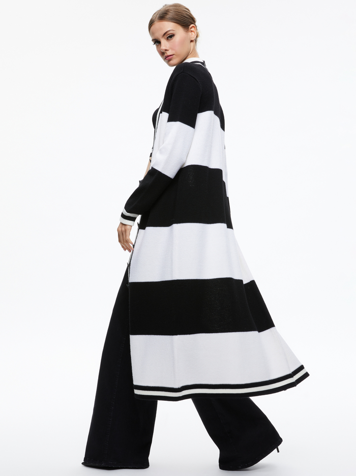 BRADFORD STRIPED LONG CARDIGAN - ECRU/BLACK STRIPE image 1 - Alice And Olivia