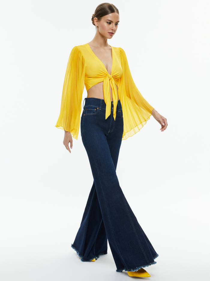 ROCHELLE TIE FRONT PLEATED CROP TOP - HAPPY YELLOW image 4 - Alice And Olivia