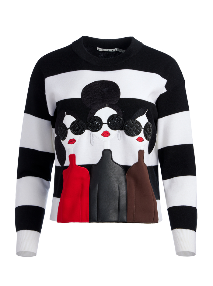 STACEFACE PULLOVER - BLACK/SOFT WHITE MULTI image 5 - Alice And Olivia