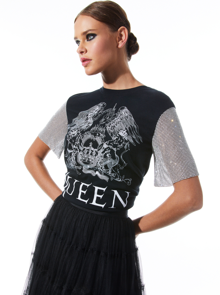TARI CHAINMAIL SLEEVE TEE - BLACK/MULTI - Alice And Olivia