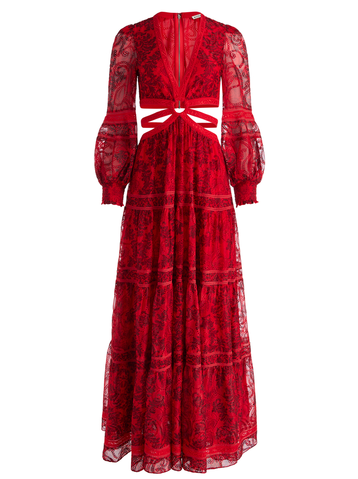 PATRICA TIERED DRESS - VANITY RED APPLE/SYMMETRY RED image 5 - Alice And Olivia