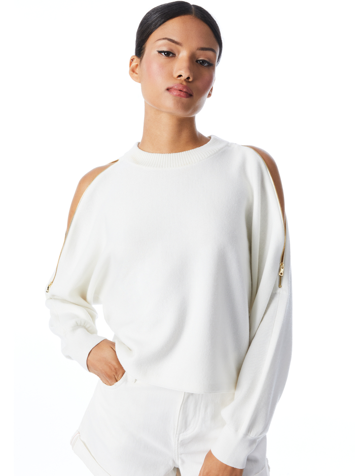 TERA CUTOUT SHOULDER PULLOVER - SOFT WHITE - Alice And Olivia