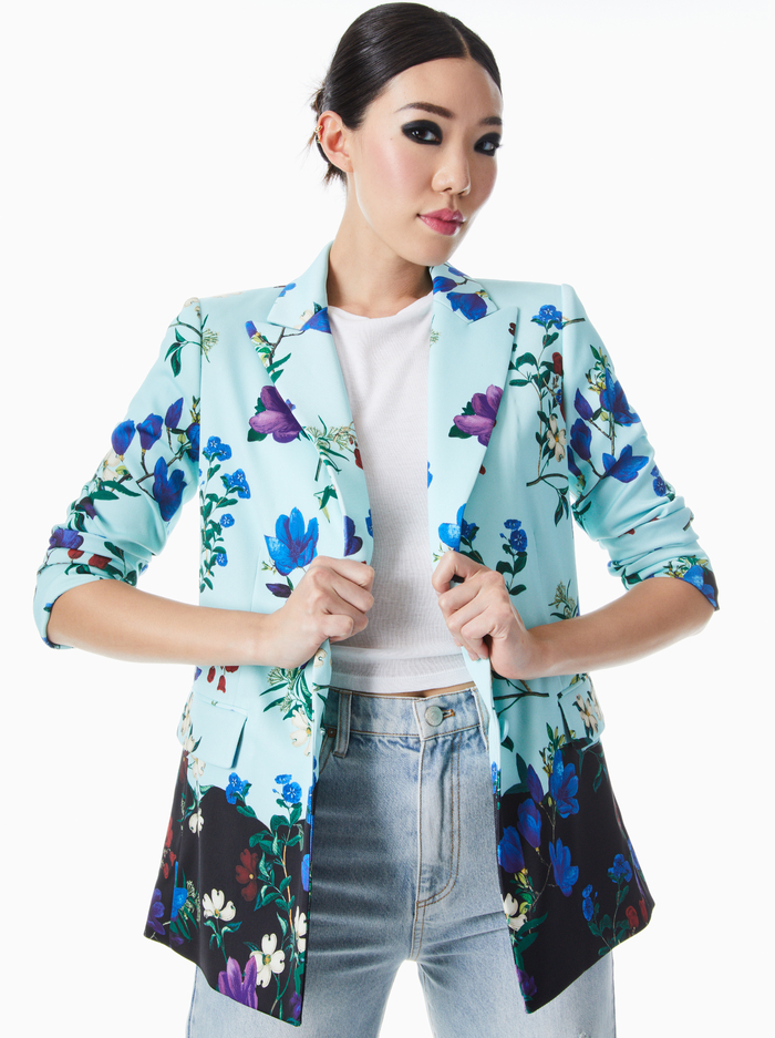 JUSTINE ROLLED CUFF BLAZER - BEAUTIFUL BLOOMS LG JULEP - Alice And Olivia