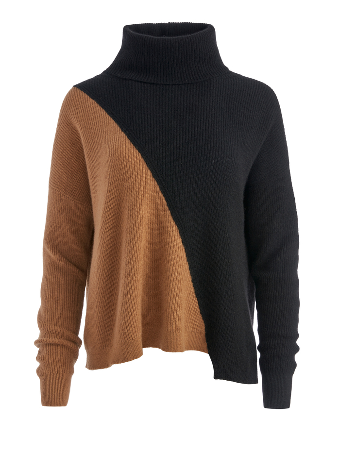 JACOB COLORBLOCK TURTLENECK - BLACK/CAMEL image 5 - ALICE + OLIVIA