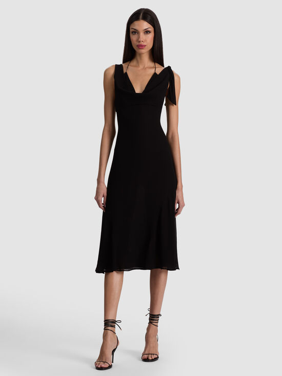 genie maxi dress off the shoulder dress in black Genie Ruffle Printed Maxi Dress Blue | Wedding Guest Dress main image 1
