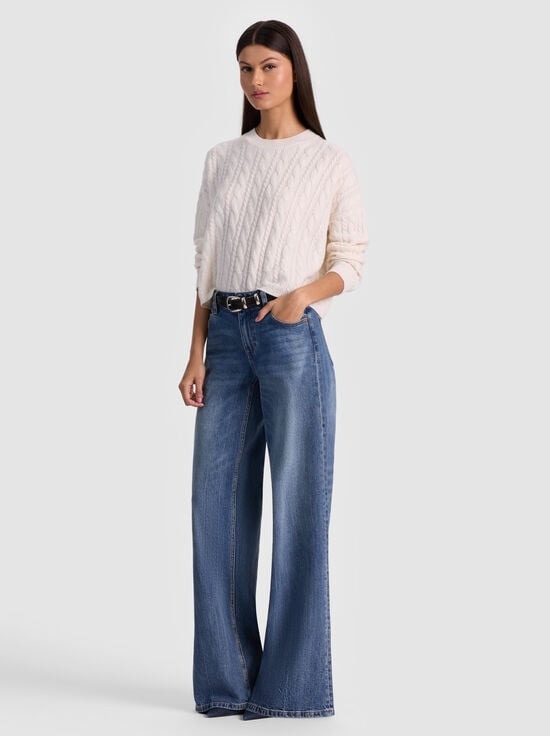 ECRU-CECILIE CASHMERE CABLEKNIT PULLOVER