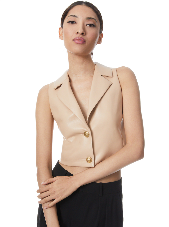 MERI CROPPED DOUBLE BREASTED BLAZER TOP - ALMOND - Alice And Olivia