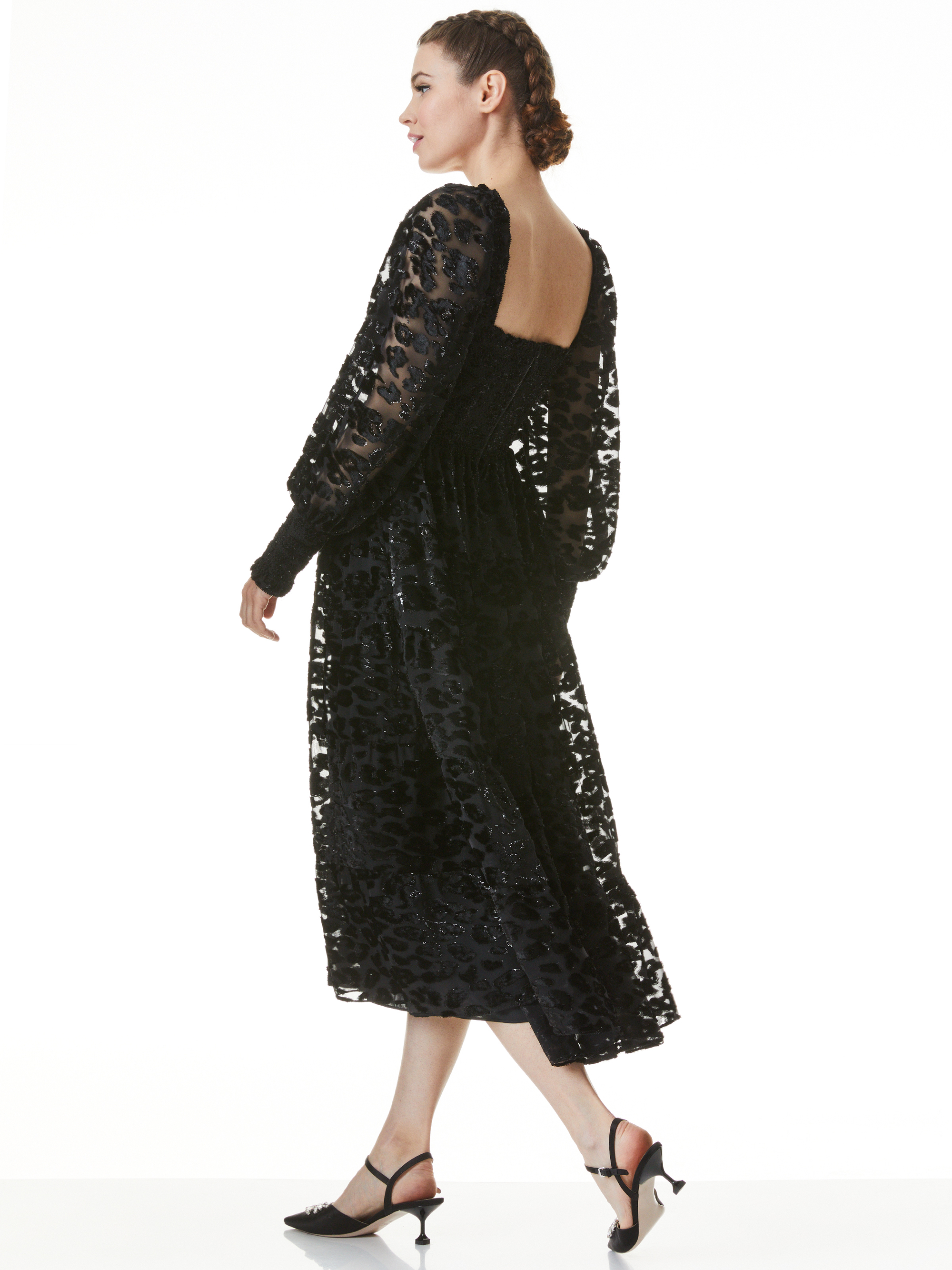 Rowen Leopard Midi Dress In Black | Alice And Olivia