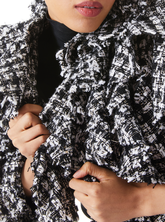BRITTON RUFFLED CROPPED 3/4 SLEEVE JACKET - BLACK/OFF WHITE image 3 - ALICE + OLIVIA