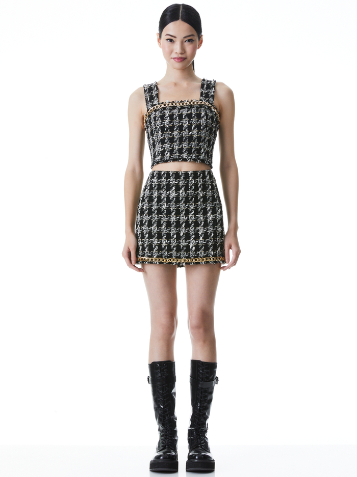 ELANA CHAIN TRIM MINI SKIRT - BLACK/WHITE image 2 - Alice And Olivia