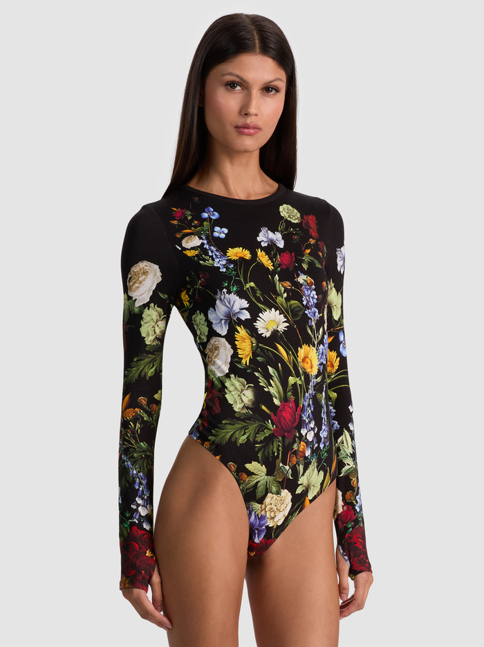 OLEA LONG SLEEVE BODYSUIT - SOCIAL HOUR BLACK - Alice And Olivia
