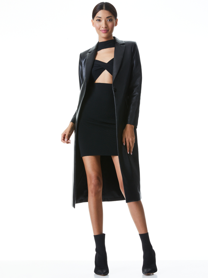MACEY VEGAN LEATHER LONG BLAZER - BLACK image 2 - ALICE + OLIVIA