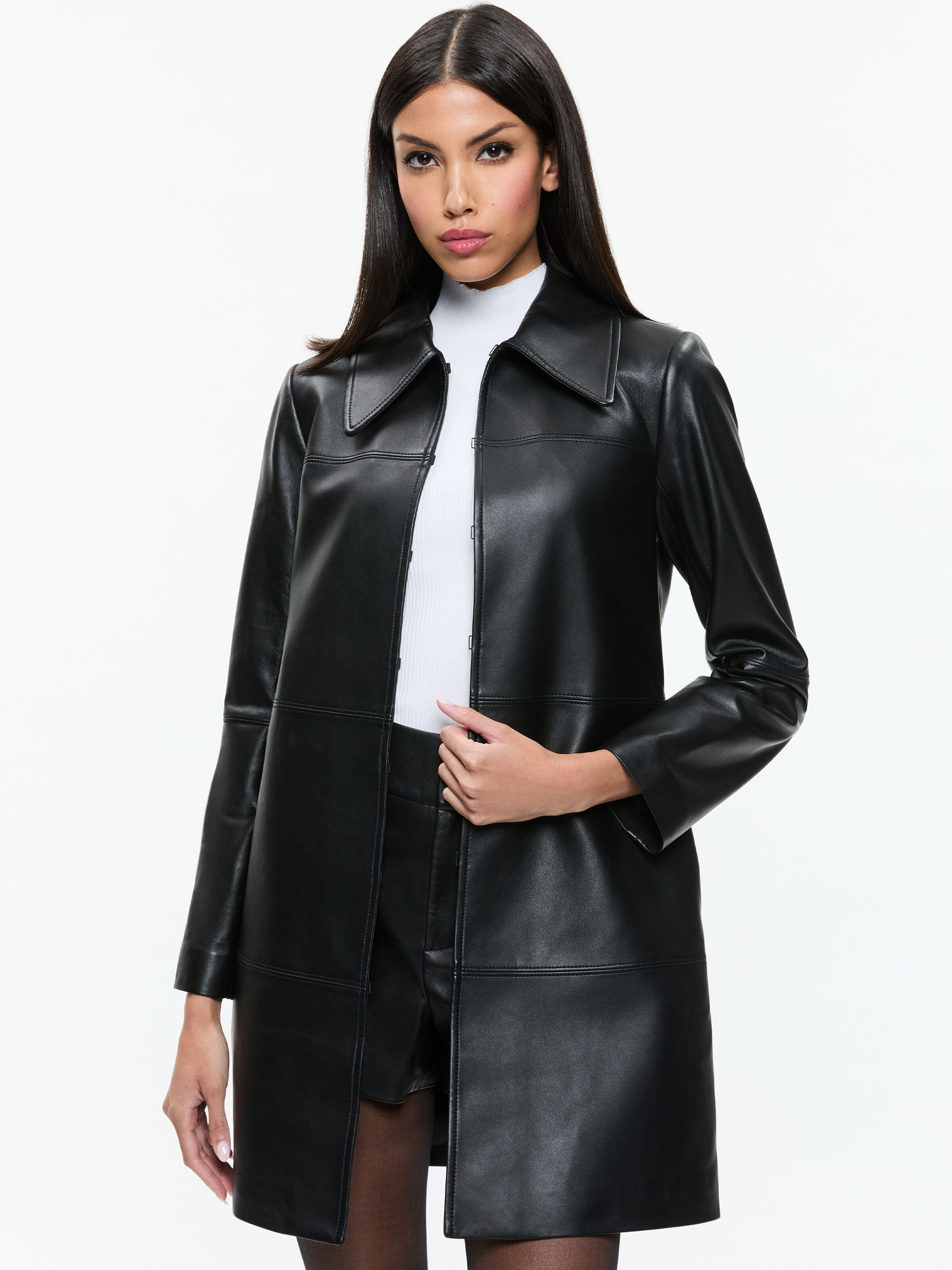Logan Leather Coat In Black Alice Olivia