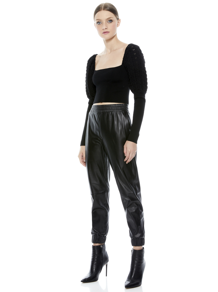 EVALEE PUFF SLEEVE CROPPED SWEATER - BLACK image 4 - Alice And Olivia