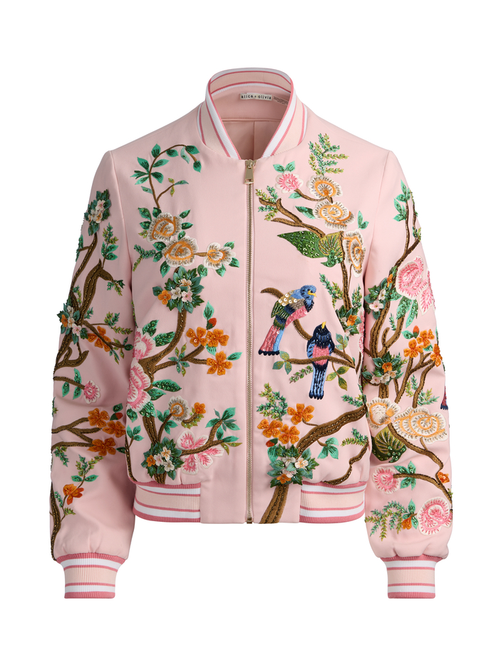 LONNIE EMBELLISHED VARSITY JACKET - ENGLISH ROSE/MULTI image 6 - ALICE + OLIVIA