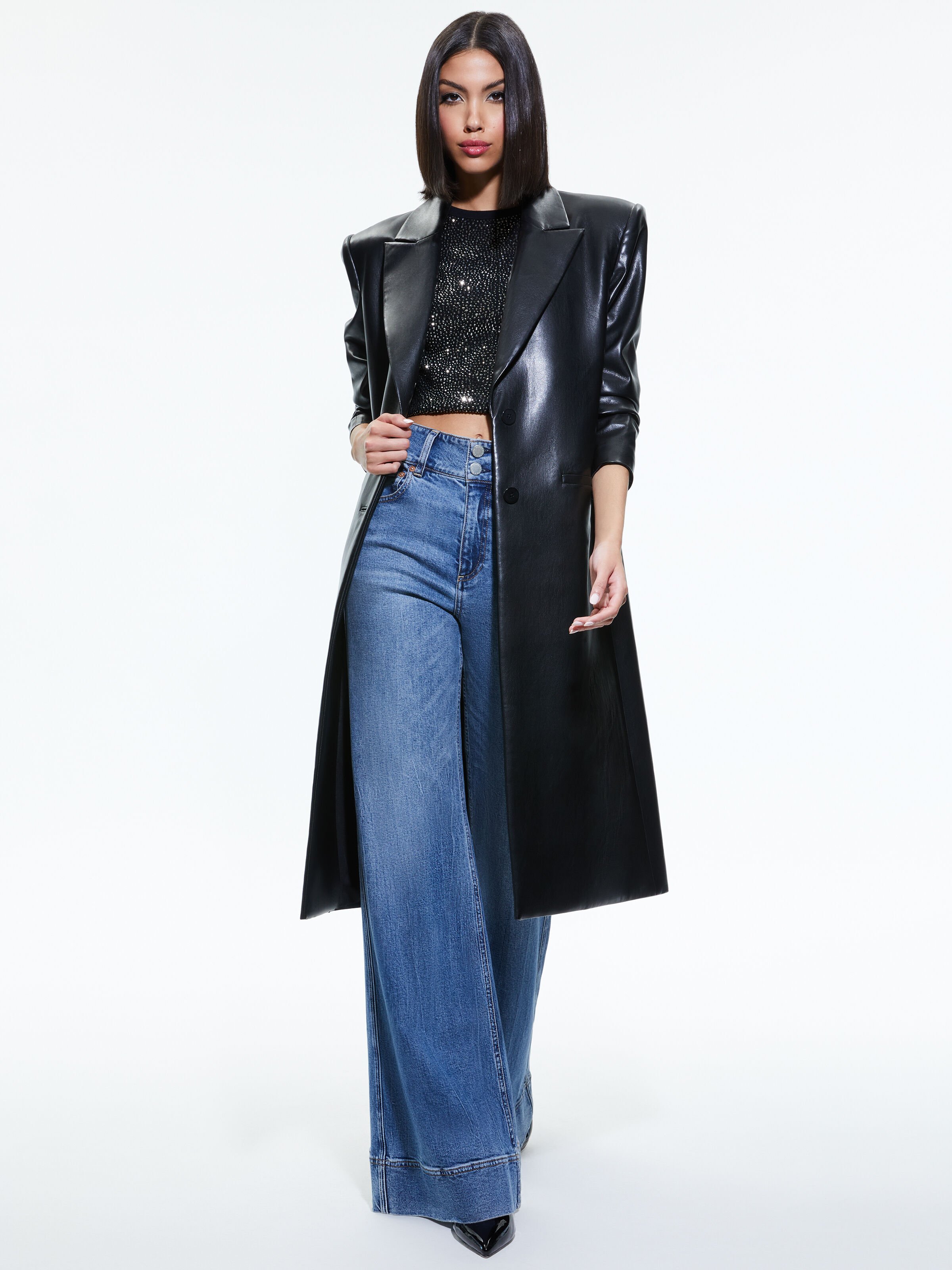 Long leather blazer hot sale