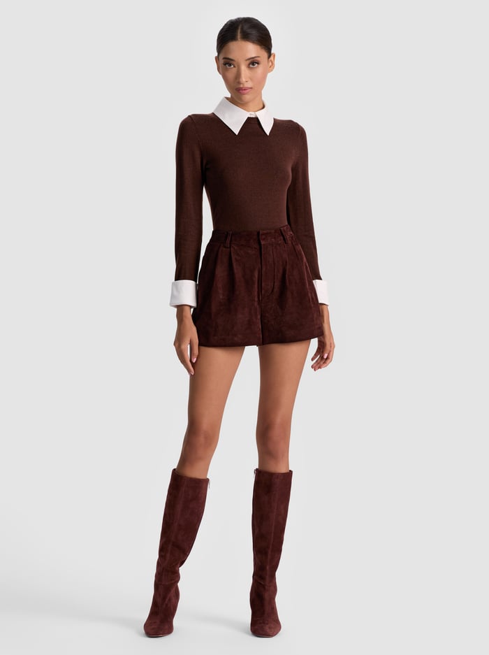 PORLA COLLARED SWEATER - DARK CHOCOLATE image 1 - Alice And Olivia