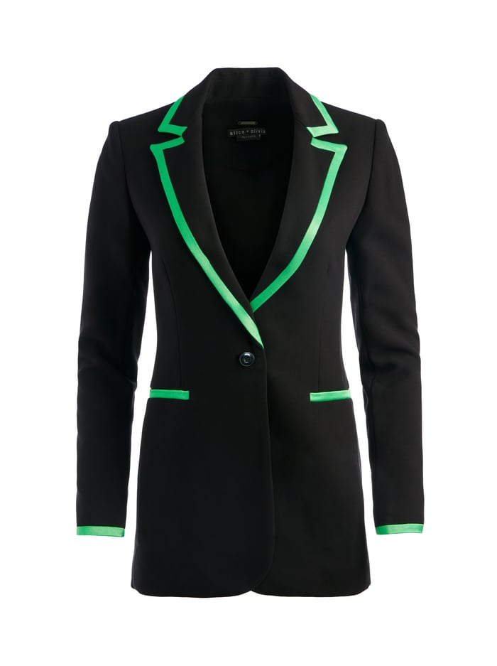BREANN FITTED BLAZER - BLACK/GARDEN GREEN image 5 - Alice And Olivia