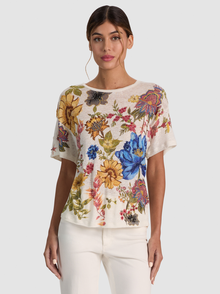 EVAN EMBELLISHED OVERSIZED TEE - FALLEN PETALS SM - ALICE + OLIVIA