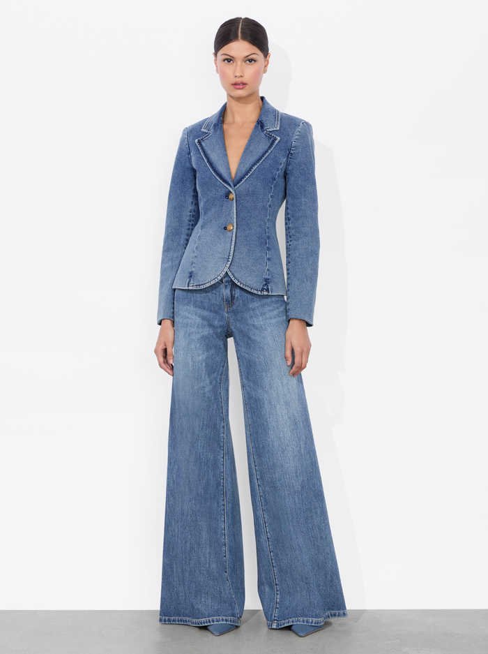 IANA DENIM SCULPTED BLAZER - ROMY DARK VINTAGE BLUE image 1 - Alice And Olivia