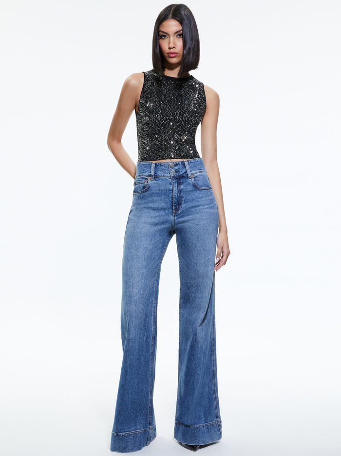 DARINA EMBELLISHED CROPPED TANK - BLACK/GUNMETAL image 4 - Alice And Olivia